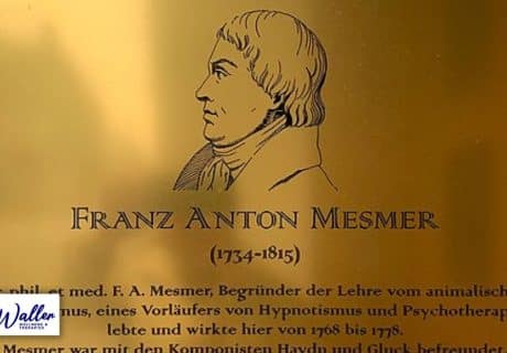 A memorial plaque to Franz Anton Mesmer to illustrate an article about his work