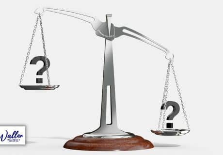 images of a set of balance scales holding question marks, to illustrate an article about uncertainty